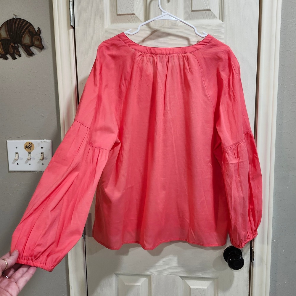 Chicos Papaya Coral Cotton Lyocell Tassel Tie Popover Blouse NWT Size 3 Large XL - Picture 10 of 10